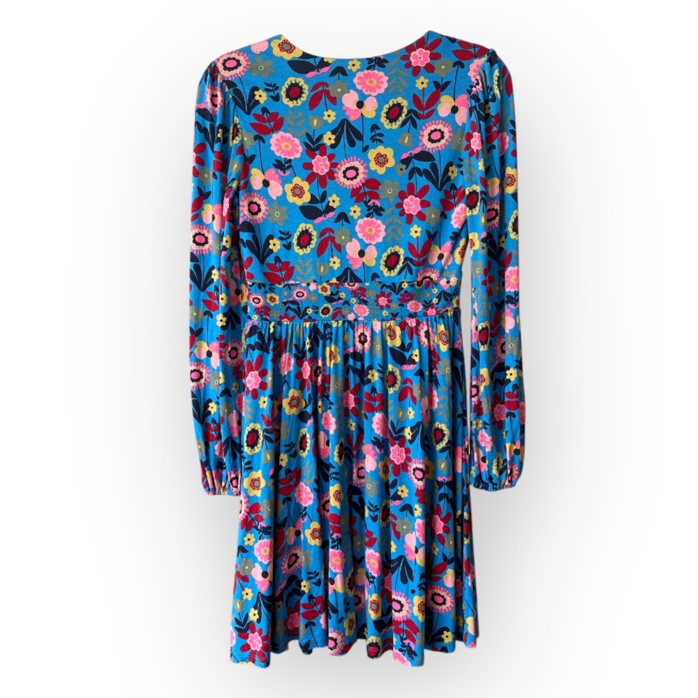 NWTBoden Jersey Mini Tea Dress Moroccan Blue Floral Long Sleeve Cottagecore Sz 2 - Picture 3 of 12